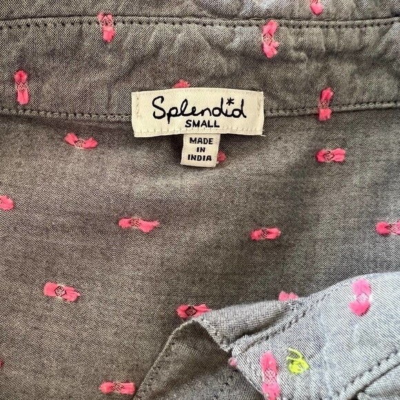 Splendid top women gray with pink swiss dot long sleeve tunic shirt size S - Picture 3 of 16